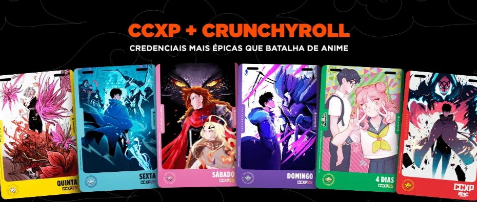 CCXP25 Anuncia Credenciais Exclusivas com Artes de ‘Solo Leveling’, ‘Hell’s Paradise’ e Novas Séries da Crunchyroll