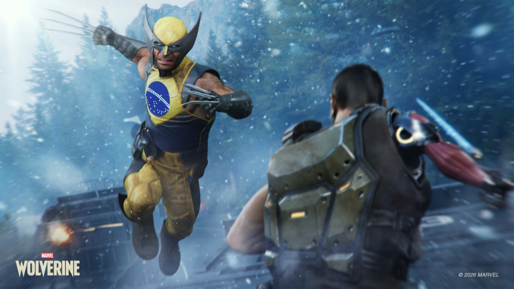 Wolverine em cena de Marvel's Wolverine durante vídeo divulgado pelo PlayStation Brasil mostrando a dublagem em português brasileiro.