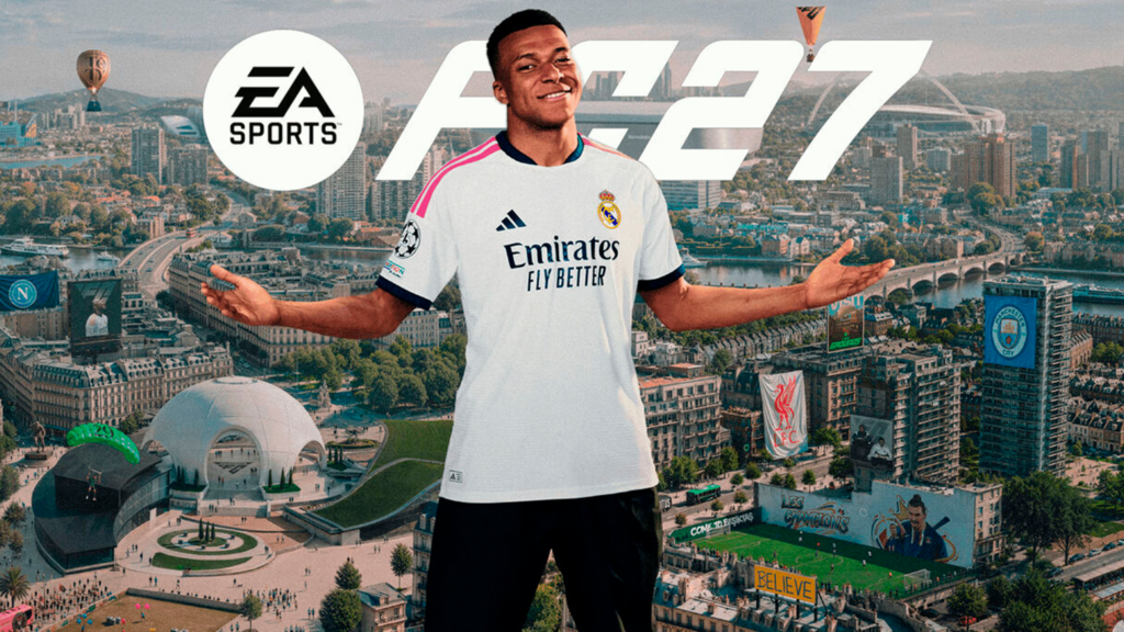 Arte promocional do EA Sports FC 27 destacando o possível modo de mundo aberto The Grounds.