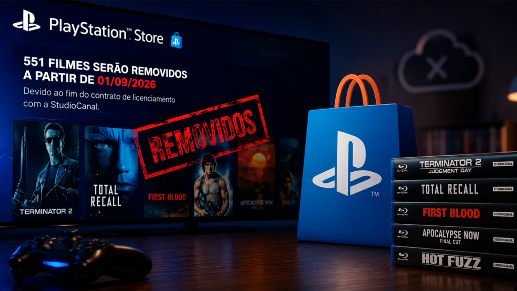 Aviso da Sony sobre a remoção de filmes comprados da PlayStation Store devido ao fim do contrato com a StudioCanal.
