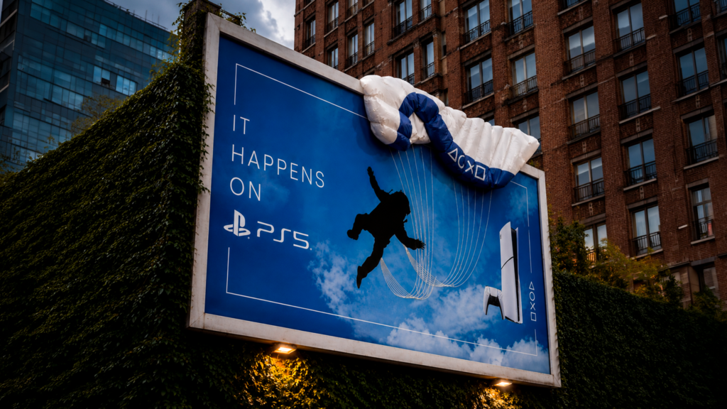 Outdoor da campanha Só Acontece no PS5 da PlayStation