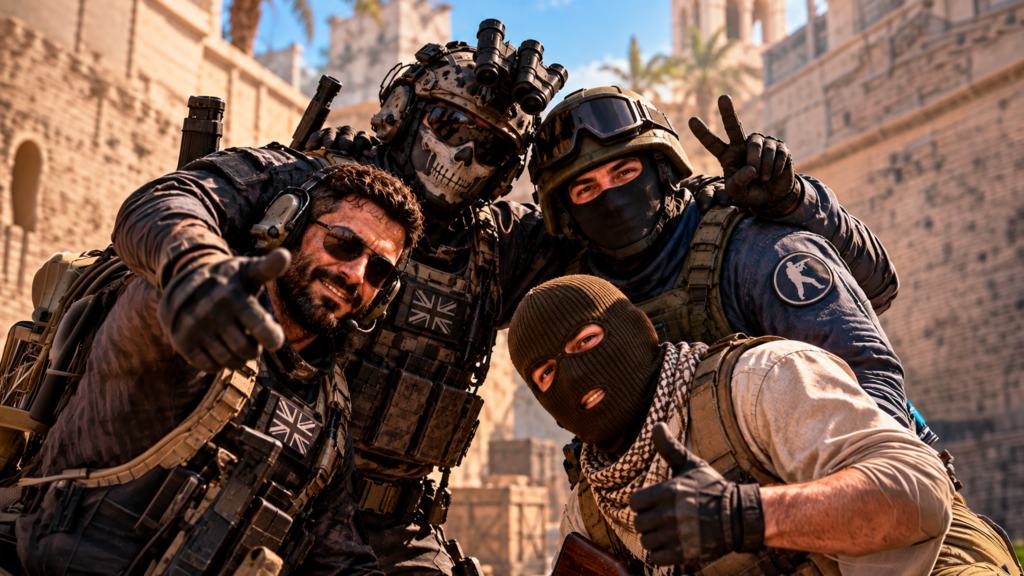 Personagens de jogos de tiro representando o novo modo Collateral de Modern Warfare 4